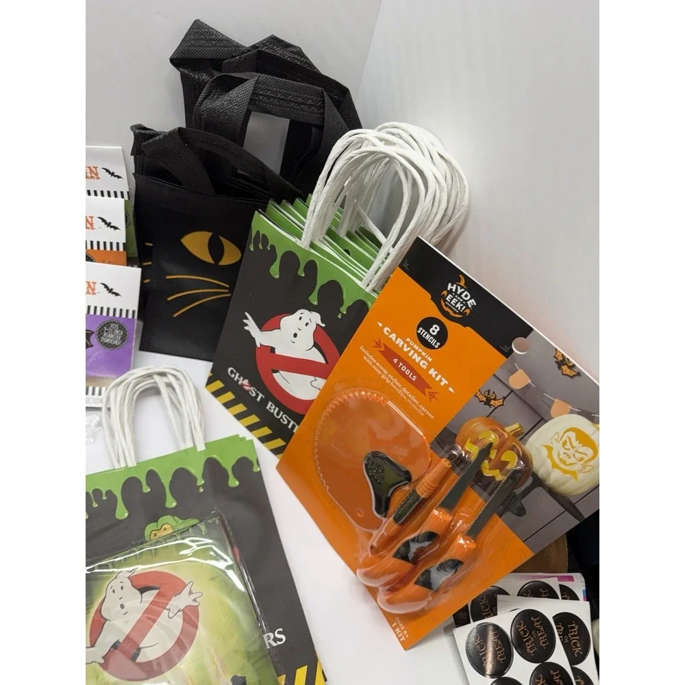 Halloween Party Decor Lot Pumpkins Witch Yard Luminaries Treat Bags Tattoos Saw